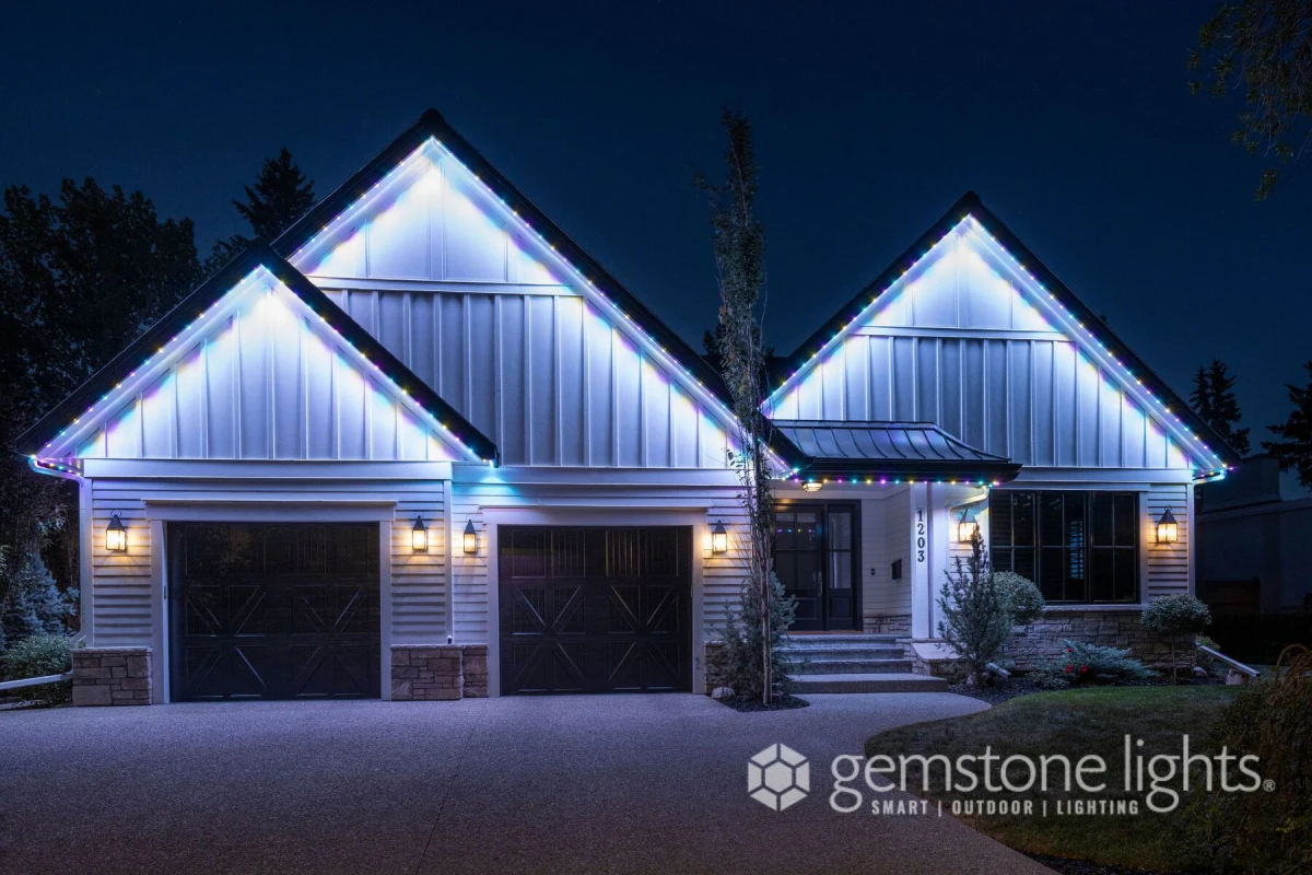 The same farmhouse in blue and white team colors